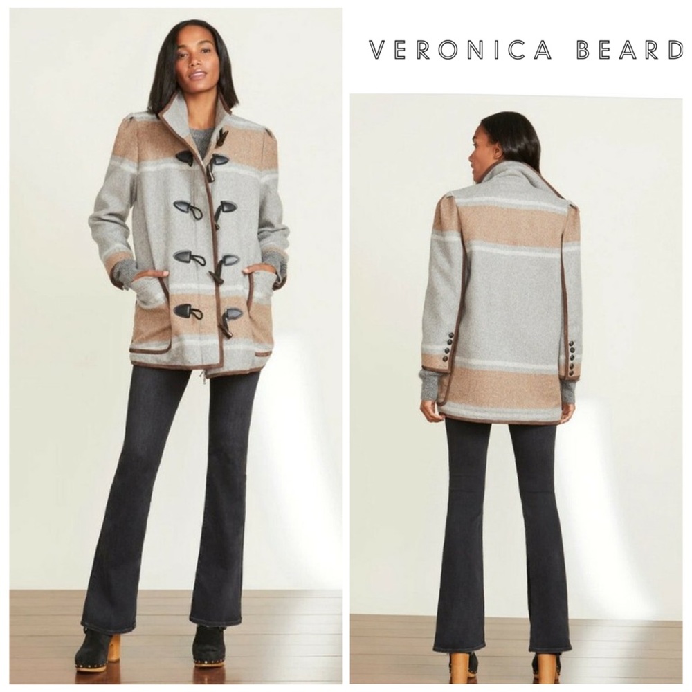 NWOT VERONICA BEARD Flint Camel Multi Toggle Dickey Wool Blend Coat in Gray /Tan